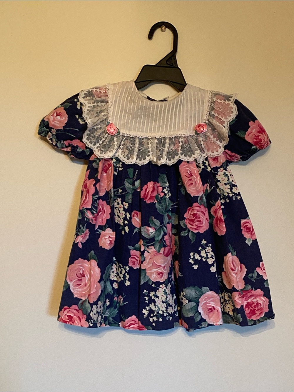 Vintage Navy Floral Lace-Trim Girls' Dress